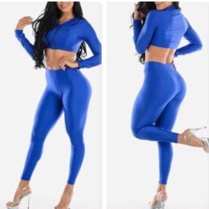NWT Royal Blue Satin Crop Hoodie & Pants Co Ord